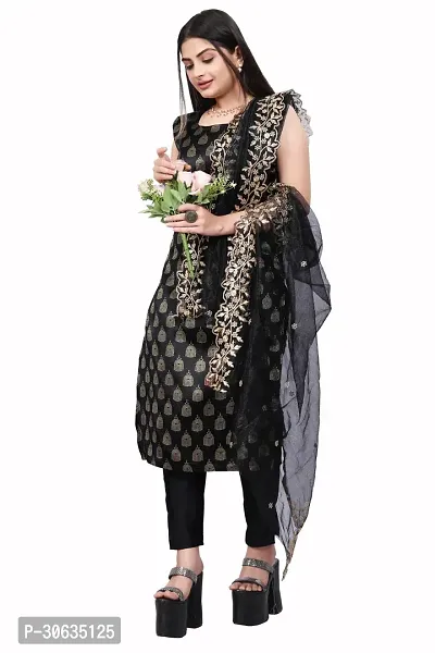 Elegant Black Banarasi Silk Jacquard Weave Dress Material with Dupatta For Women