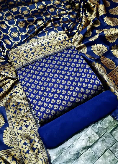 Elegant Banarasi Silk Jacquard Dress Material with Dupatta For Women