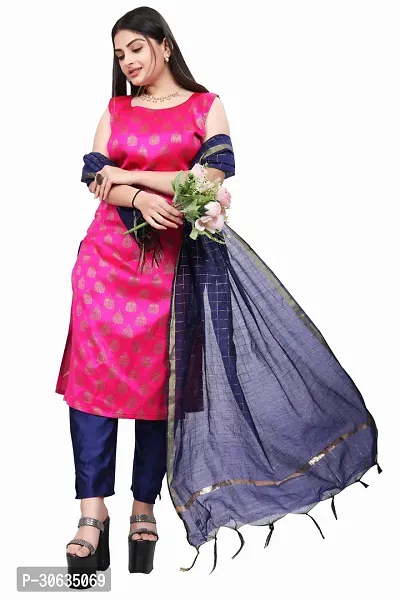 Elegant Pink Banarasi Silk Jacquard Weave Dress Material with Dupatta For Women-thumb0