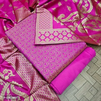 Elegant Pink Banarasi Silk Jacquard Weave Dress Material with Dupatta For Women