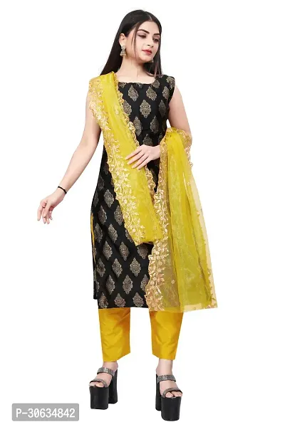 Elegant Black Banarasi Silk Jacquard Weave Dress Material with Dupatta For Women