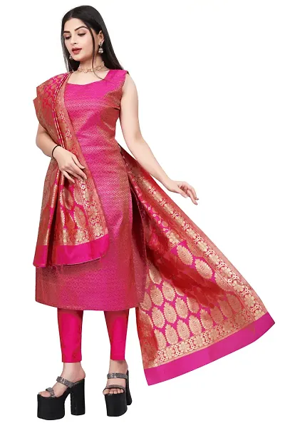 Stylish Fancy Jacquard Unstitched Dress Material Top With Bottom And Dupatta Set For Women