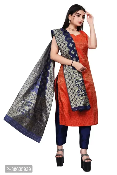 Elegant Red Banarasi Silk Jacquard Weave Dress Material with Dupatta For Women-thumb0