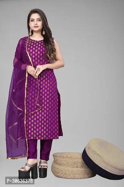 Elegant Purple Banarasi Silk Jacquard Weave Dress Material with Dupatta For Women-thumb0