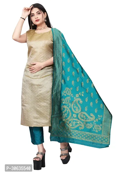 Elegant Beige Banarasi Silk Jacquard Weave Dress Material with Dupatta For Women