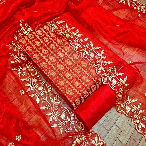 Stylish Banarasi Silk Jacquard Unstitched Suit