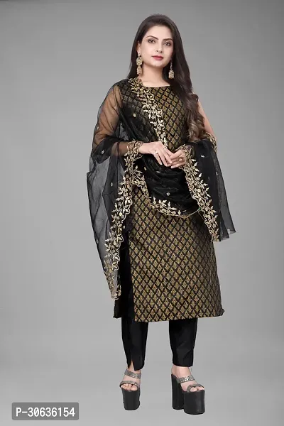 Elegant Black Banarasi Silk Jacquard Weave Dress Material with Dupatta For Women-thumb0