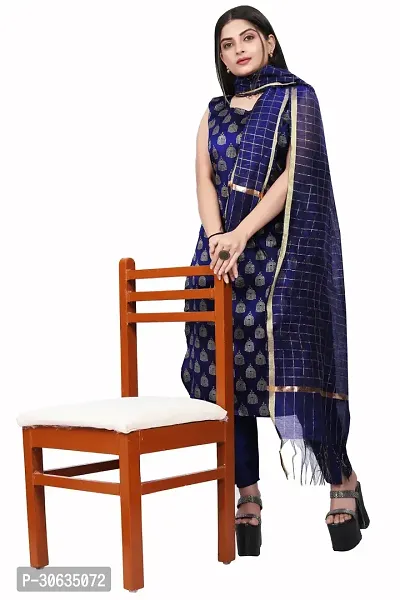 Elegant Navy Blue Banarasi Silk Jacquard Weave Dress Material with Dupatta For Women