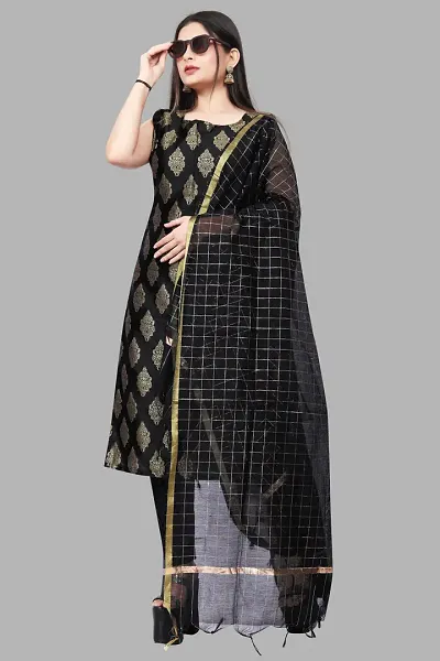 Stylish Fancy Jacquard Unstitched Dress Material Top With Bottom And Dupatta Set For Women