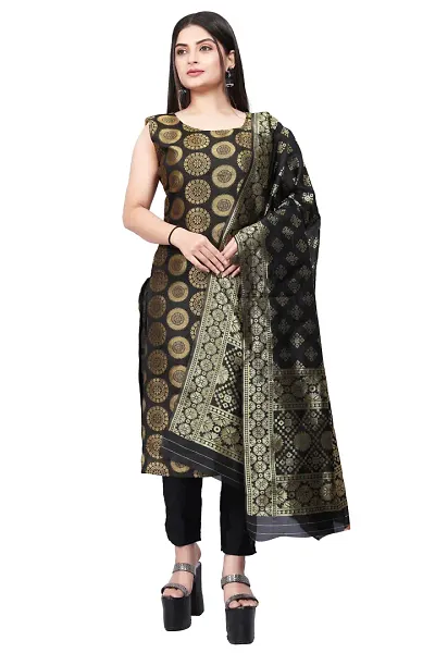 Stylish Fancy Jacquard Unstitched Dress Material Top With Bottom And Dupatta Set For Women