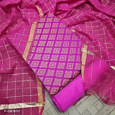 Elegant Pink Banarasi Silk Jacquard Weave Dress Material with Dupatta For Women-thumb0