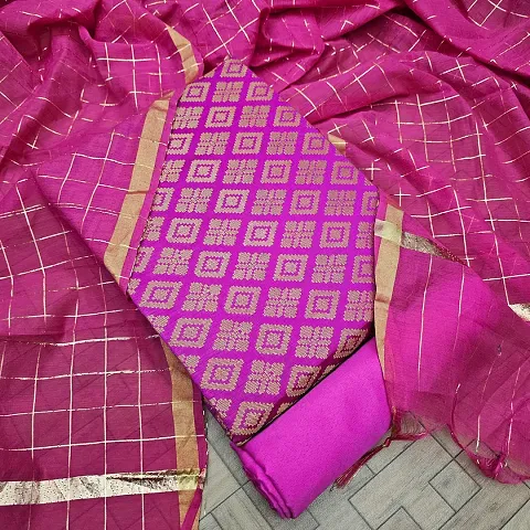 Elegant Banarasi Silk Jacquard Weave Dress Material with Dupatta For Women