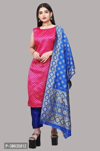 Elegant Pink Banarasi Silk Jacquard Weave Dress Material with Dupatta For Women-thumb0