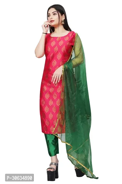 Elegant Pink Banarasi Silk Jacquard Weave Dress Material with Dupatta For Women