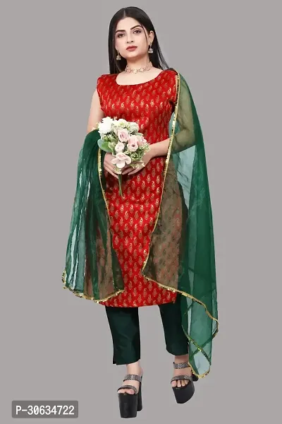 Elegant Red Banarasi Silk Jacquard Weave Dress Material with Dupatta For Women