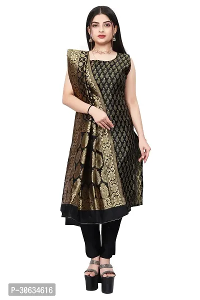 Elegant Black Banarasi Silk Jacquard Weave Dress Material with Dupatta For Women-thumb0