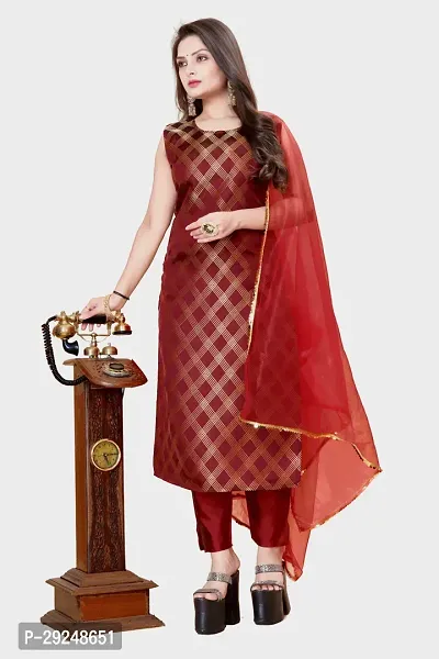 Elegant Banarasi Silk Jacquard Dress Material with Dupatta For Women-thumb0