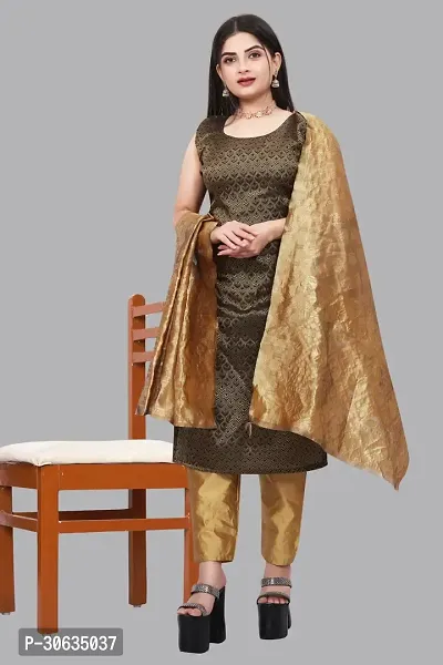 Elegant Black Banarasi Silk Jacquard Weave Dress Material with Dupatta For Women-thumb0