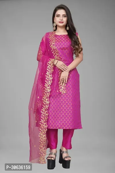 Elegant Pink Banarasi Silk Jacquard Weave Dress Material with Dupatta For Women