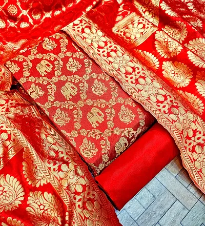 Elegant Banarasi Silk Jacquard Weave Dress Material with Dupatta For Women