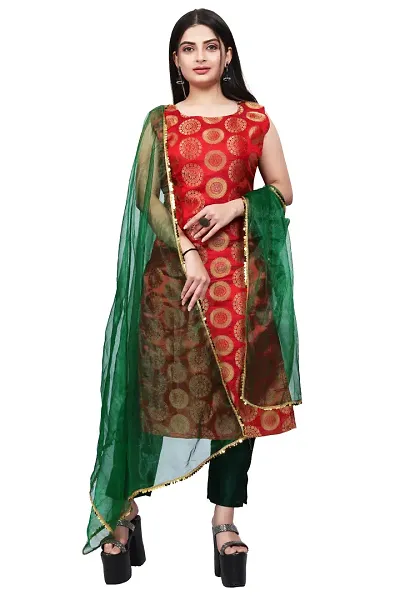 Stylish Fancy Jacquard Unstitched Dress Material Top With Bottom And Dupatta Set For Women