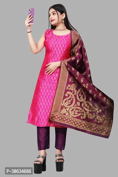 Elegant Pink Banarasi Silk Jacquard Weave Dress Material with Dupatta For Women-thumb0