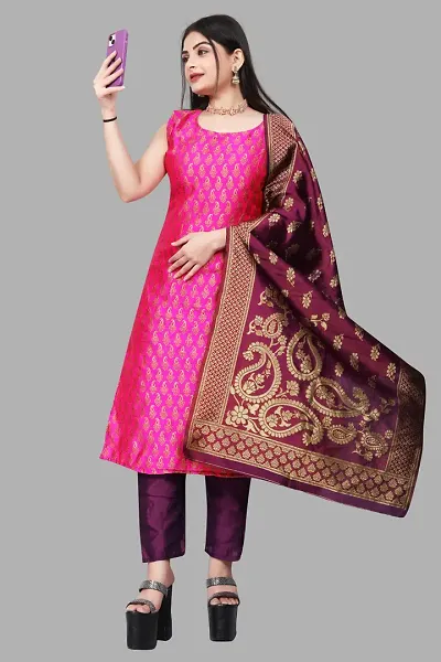 Elegant Jacquard Jacquard Weave Dress Material With Dupatta For Women