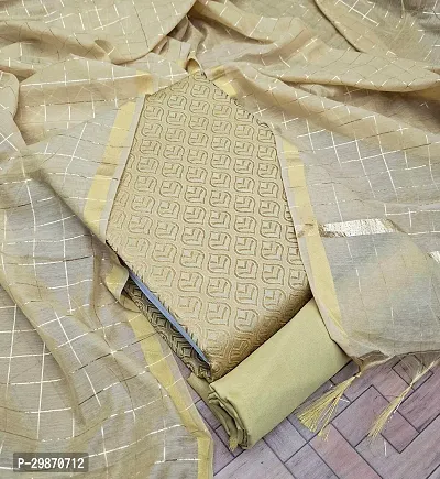 Elegant Beige Banarasi Silk Jacquard Weave Dress Material with Dupatta For Women-thumb0