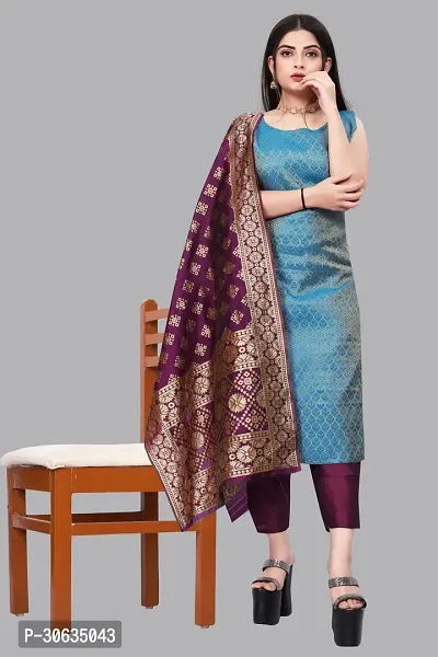 Elegant Blue Banarasi Silk Jacquard Weave Dress Material with Dupatta For Women