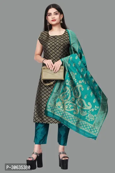 Elegant Black Banarasi Silk Jacquard Weave Dress Material with Dupatta For Women