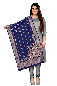 Elegant Navy Blue Banarasi Silk Jacquard Weave Dress Material with Dupatta For Women-thumb2