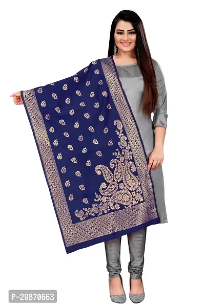 Elegant Navy Blue Banarasi Silk Jacquard Weave Dress Material with Dupatta For Women-thumb3