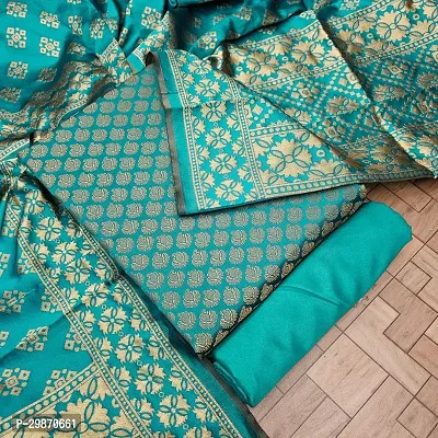 Elegant Teal Banarasi Silk Jacquard Weave Dress Material with Dupatta For Women