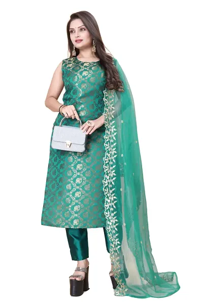 Elegant Banarasi Silk Jacquard Weave Dress Material with Dupatta For Women