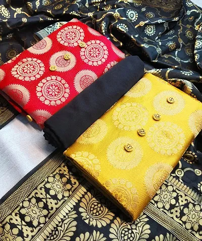 Trendy Womens Banarasi Silk Jacquard Weave Dress Material with Dupatta