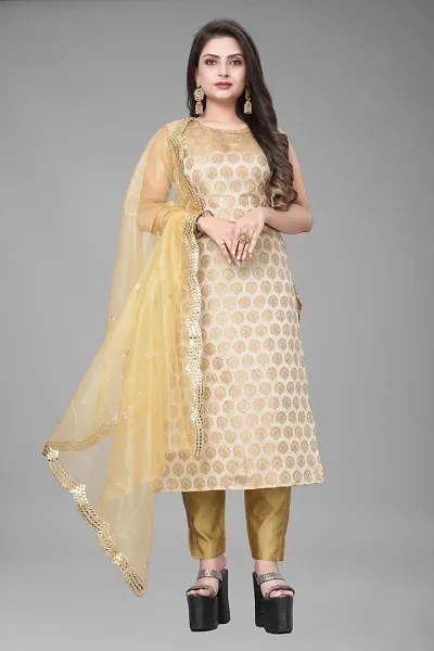 Stylish Banarasi Silk Jacquard Unstitched Suit