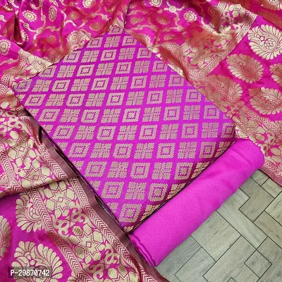 Elegant Pink Banarasi Silk Jacquard Weave Dress Material with Dupatta For Women