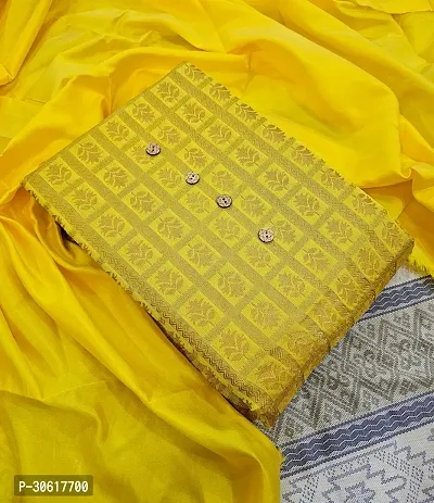 Elegant Yellow Banarasi Silk Jacquard Dress Material without Dupatta For Women