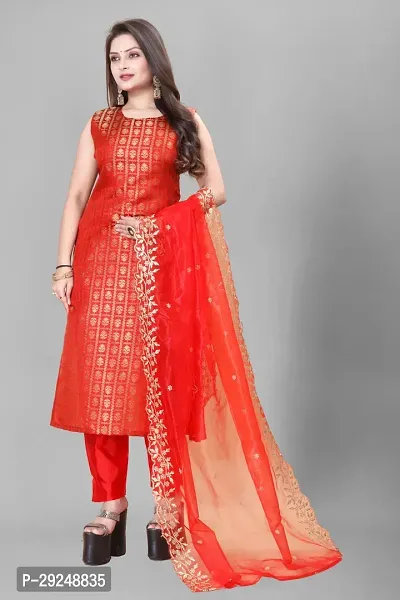 Elegant Banarasi Silk Jacquard Dress Material with Dupatta For Women