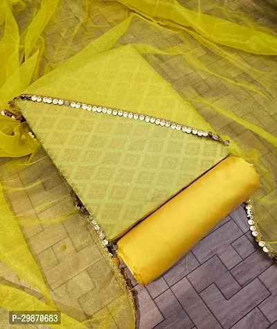 Elegant Yellow Banarasi Silk Jacquard Weave Dress Material with Dupatta For Women