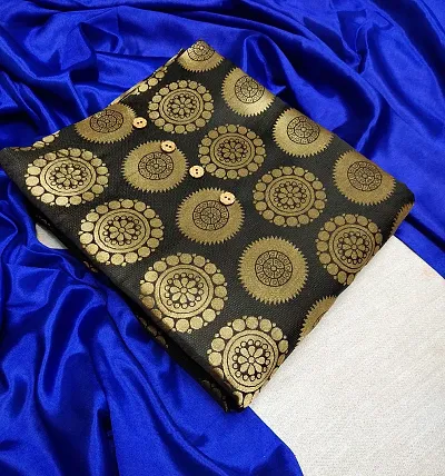 Golden Printed Banarasi Silk Unstitched Dress Material Without Dupatta
