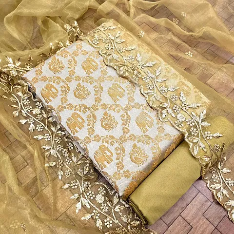 Stylish Banarasi Silk Jacquard Unstitched Suit