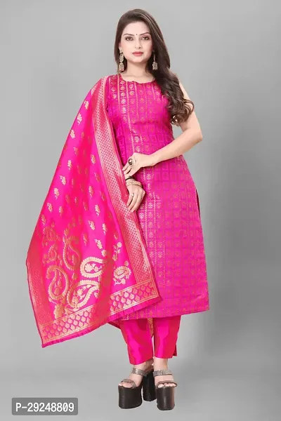 Elegant Banarasi Silk Jacquard Dress Material with Dupatta For Women