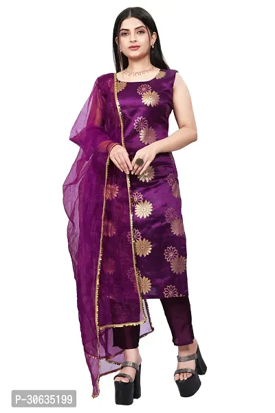 Elegant Purple Banarasi Silk Jacquard Weave Dress Material with Dupatta For Women-thumb0