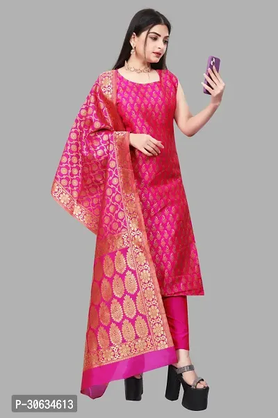 Elegant Pink Banarasi Silk Jacquard Weave Dress Material with Dupatta For Women-thumb0