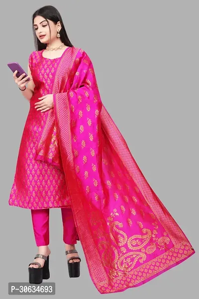 Elegant Pink Banarasi Silk Jacquard Weave Dress Material with Dupatta For Women