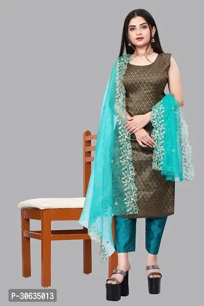 Elegant Black Banarasi Silk Jacquard Weave Dress Material with Dupatta For Women-thumb0