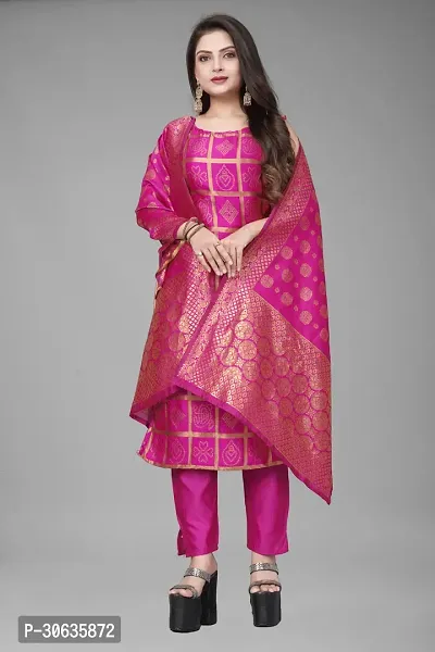 Elegant Pink Banarasi Silk Jacquard Weave Dress Material with Dupatta For Women