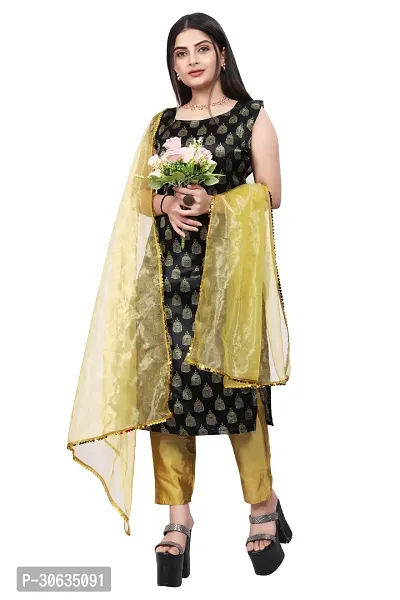 Elegant Black Banarasi Silk Jacquard Weave Dress Material with Dupatta For Women