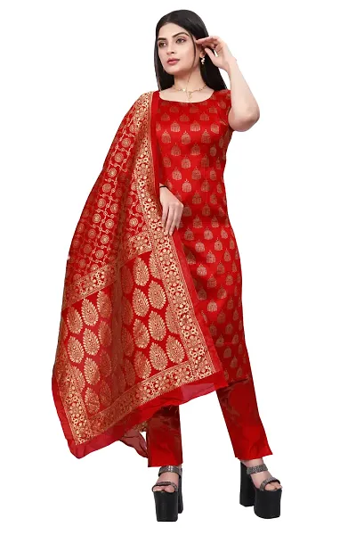 Stylish Fancy Jacquard Unstitched Dress Material Top With Bottom And Dupatta Set For Women